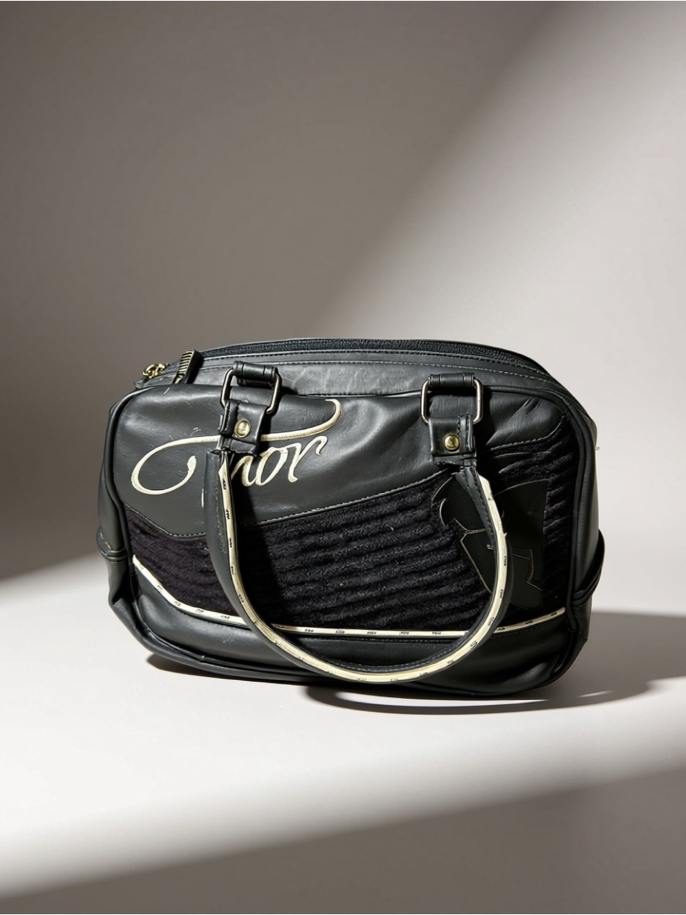 Thor brand - Black Logo Script Top-Handle Bag w White Accents - Purse